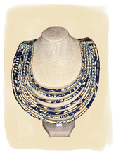 Charger l'image dans la galerie, collier multi-rangs femme tissu wax pagne écru doré or RETBA Shayza
